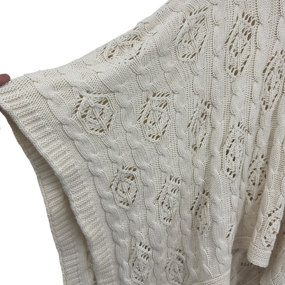 Vintage Chunky Cable Knit Poncho Cream One Size - Picture 2 of 4